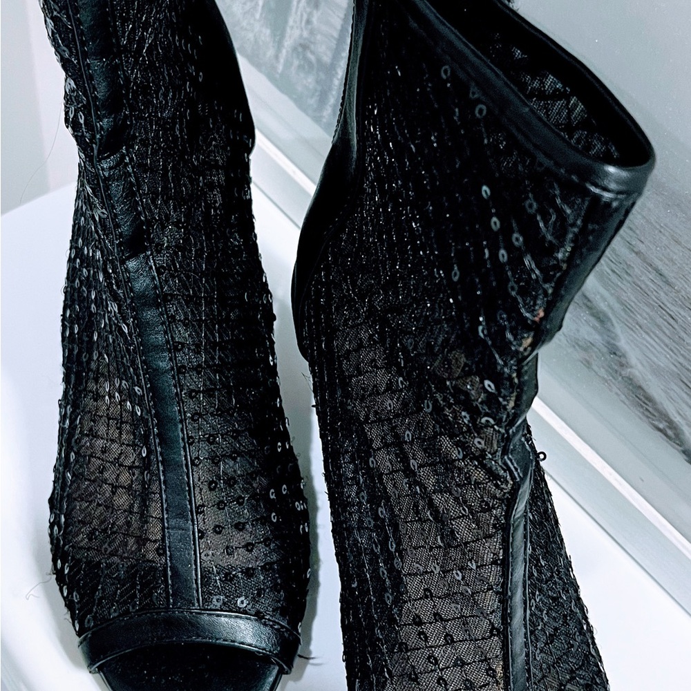 Elegant Black Mesh Open Toe Ankle Pumps 7.5 - Picture 8 of 8